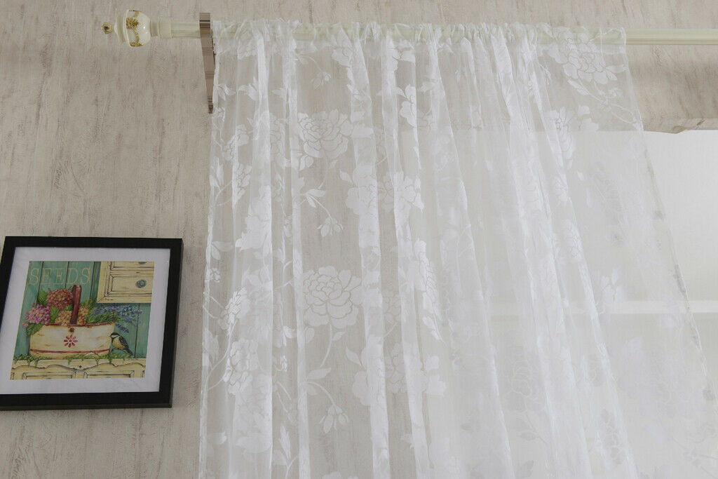 Flocking Peony Sheer Voile Curtain Window Balcony