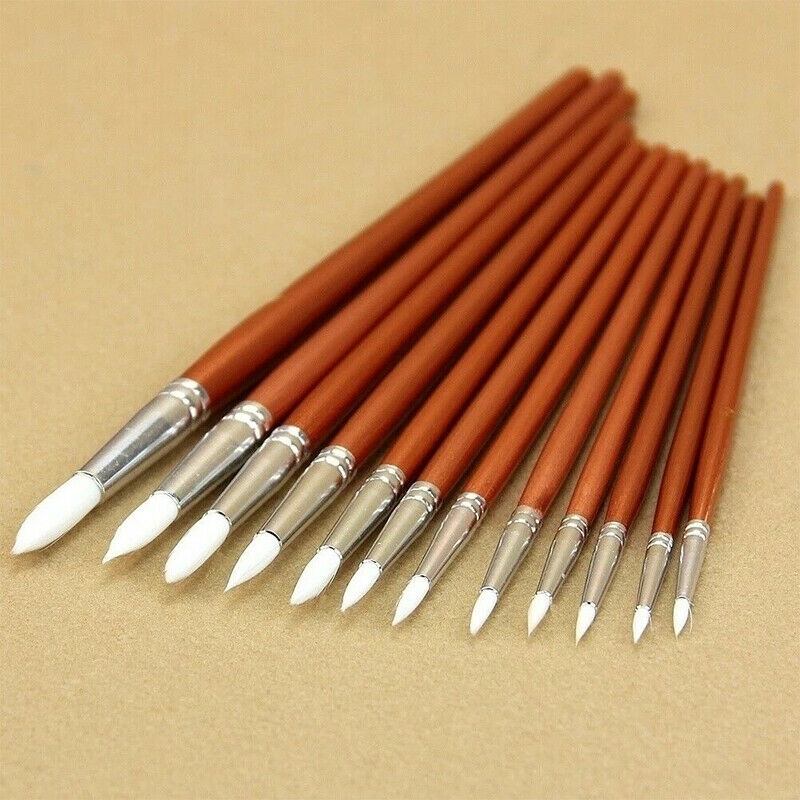 12pc/lot Wooden Paint Watercolor Oil Painting Artists Nylon Wool Brushes Set SJ