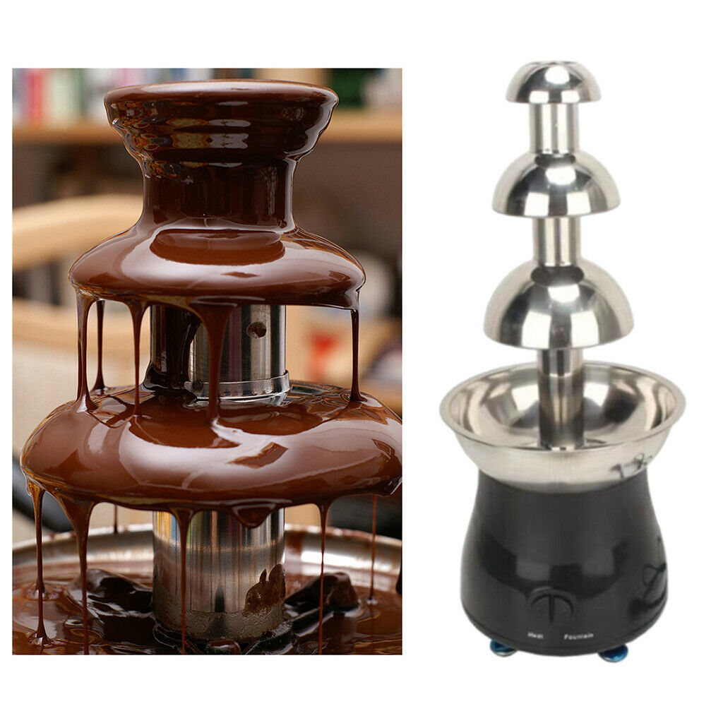 Stainless 4 Tiers Chocolate Fondue Fountain Machine Small For Party Plug-US