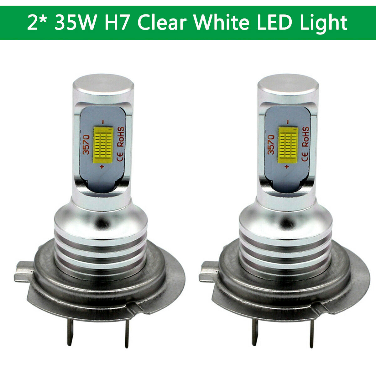2PCS 35W H7 LED Headlight Fog Light Bulb Clear White 6000K 12V 24V For Car SUV
