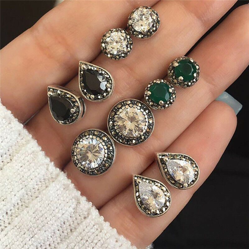 5Pair/Set Boho Water Drop Crystal Rhinestone Stud Earrings Women Part.l8