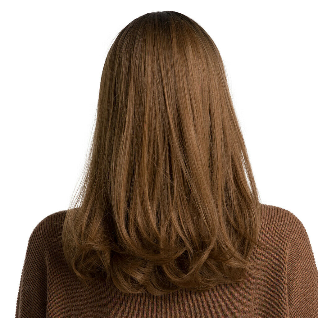 18'' Women Shoulder Length Straight Wig Heat Resistant Bob Wig w/ Flat Bang