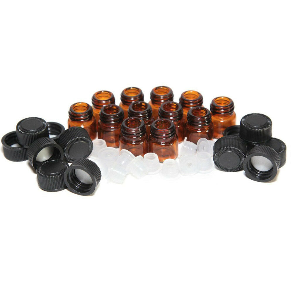 1ml Amber Glass Essential Oil Bottle, Orifice Reducer & cap 12pcs