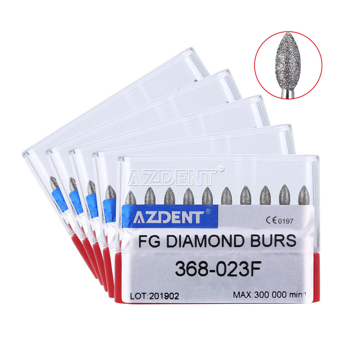 5 Box AZDENT Dental Diamond Burs Football Fine #368-023F RED 10pcs/Kit