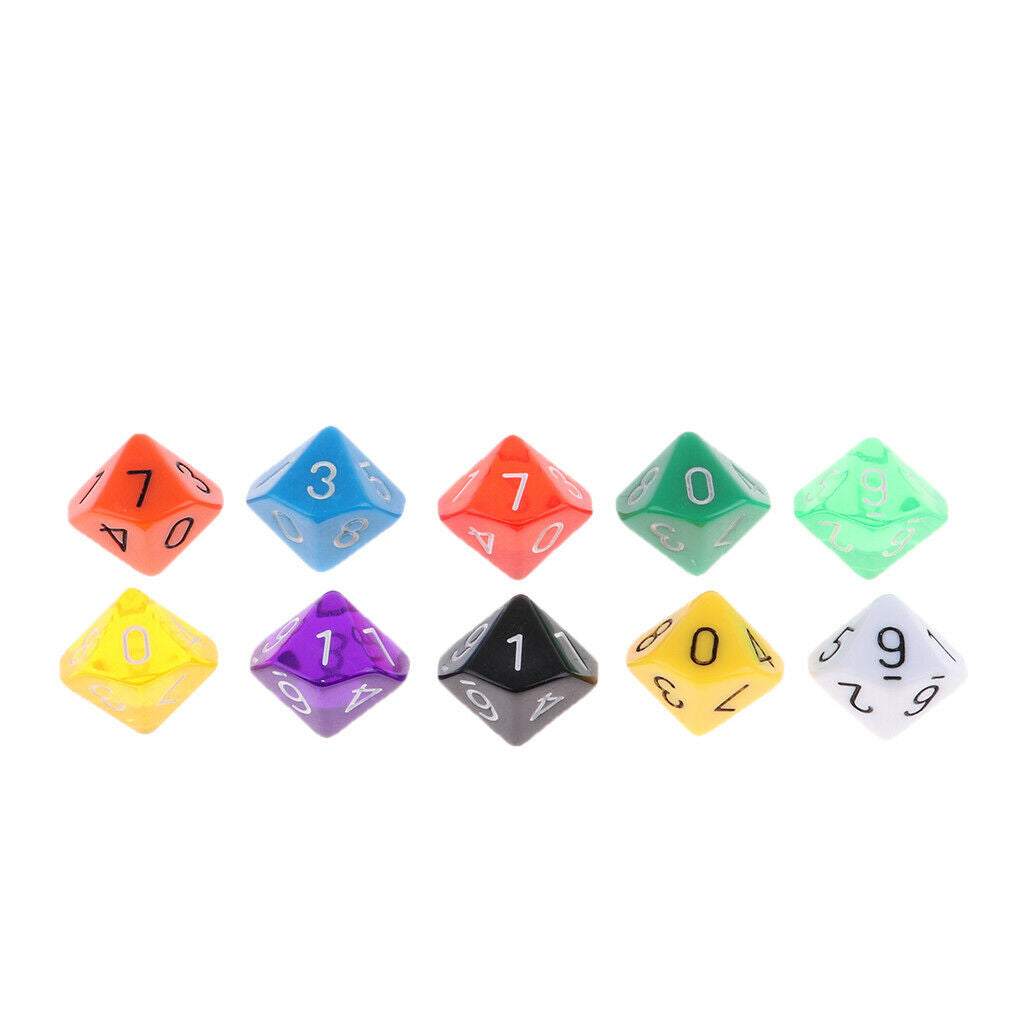 Pack of 10 Multi-Sided Acrylic Table Games Dice for Travel Pathfinder/D&D RPG