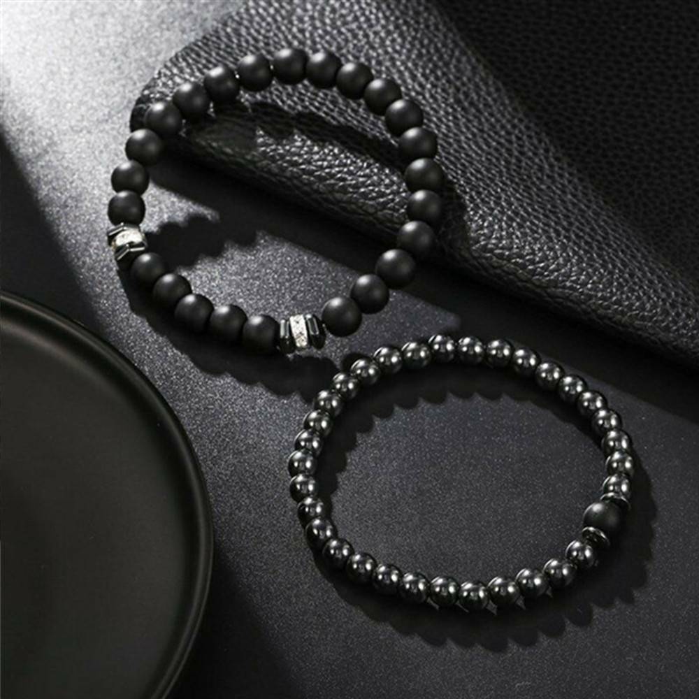 2Pcs Natural Stone Copper Bead Bracelet Men Matte Lava Volcanic Jewelry Gifts~