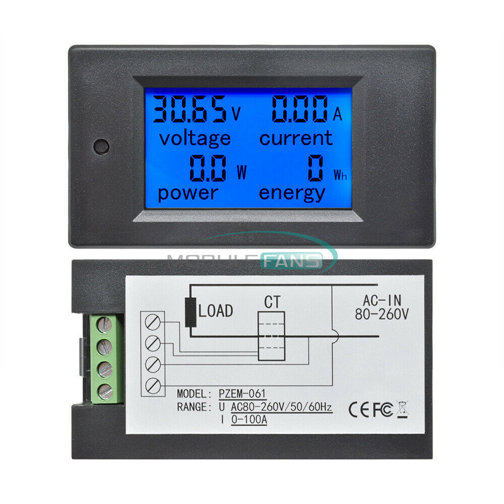 Digital Voltage Volt Current Meter Panel Power Energy LCD AC 80-260V 0-100A
