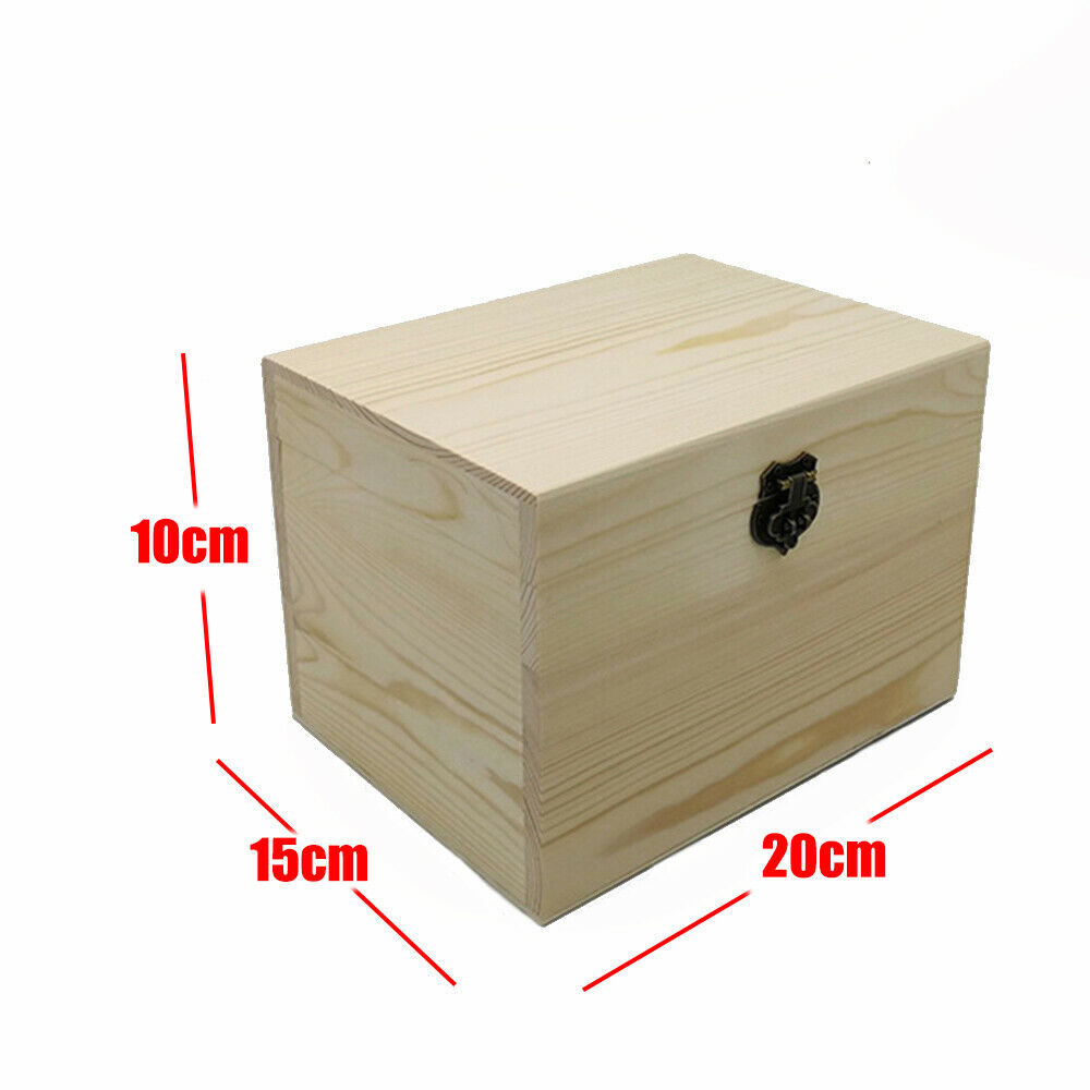 Wooden Treasure Chest Wood Box Case Necklace Jewelry Keepsake Trinket Storage