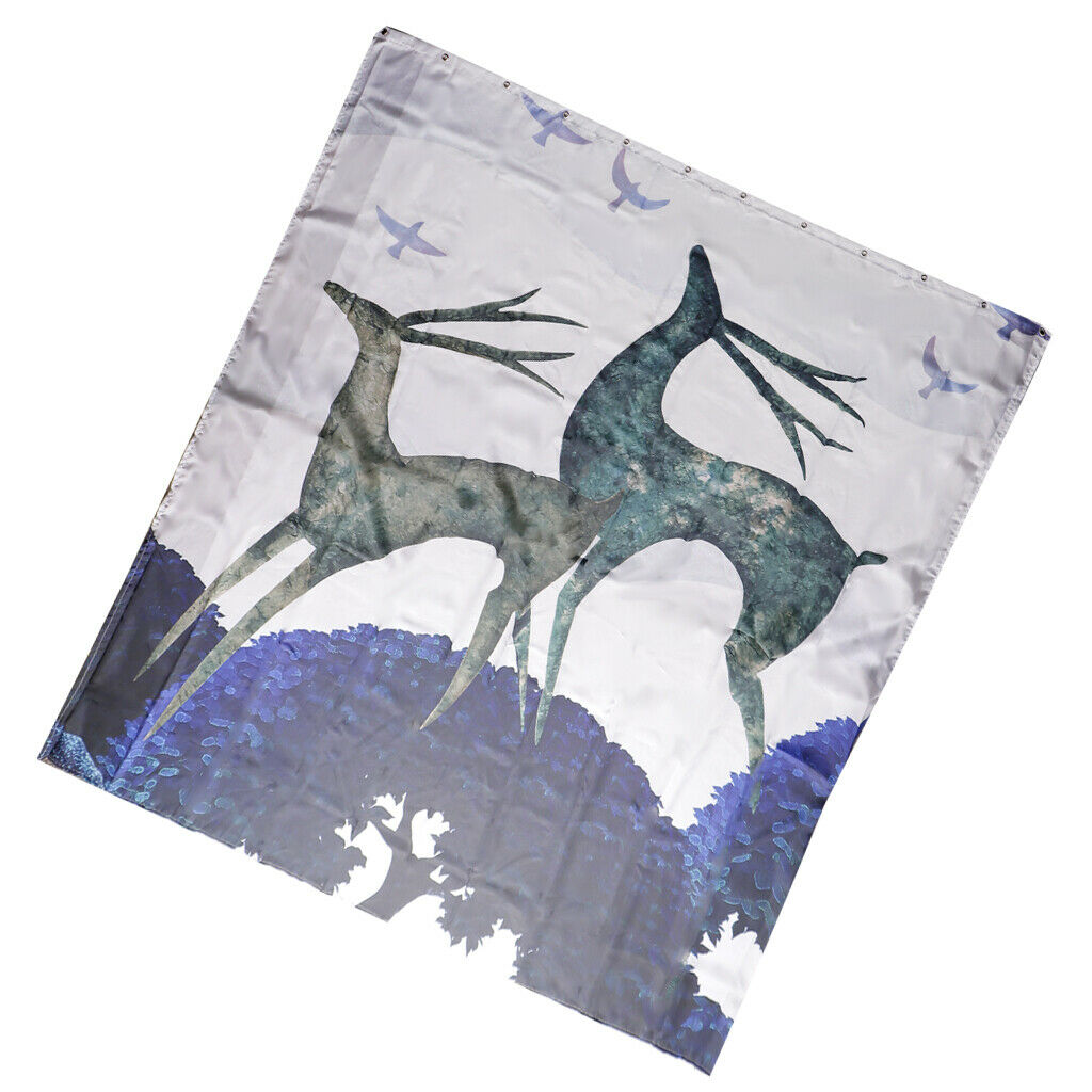 Polyester Shower Curtain 12 Hooks Digital printing cartoon elk Blue left