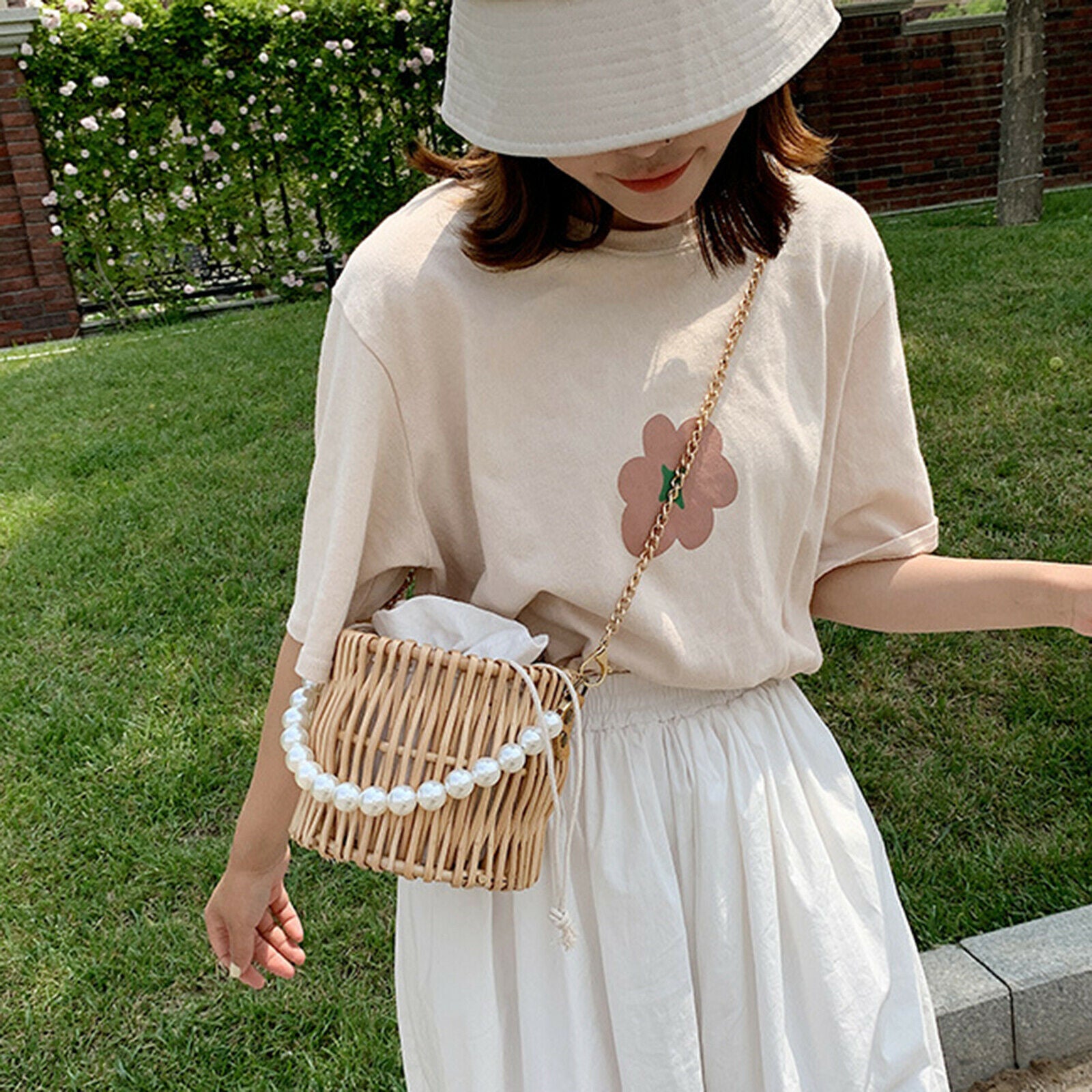 Hand Woven Rattan Straw Bag Crossbody Beach Handbag For Women Small Purse