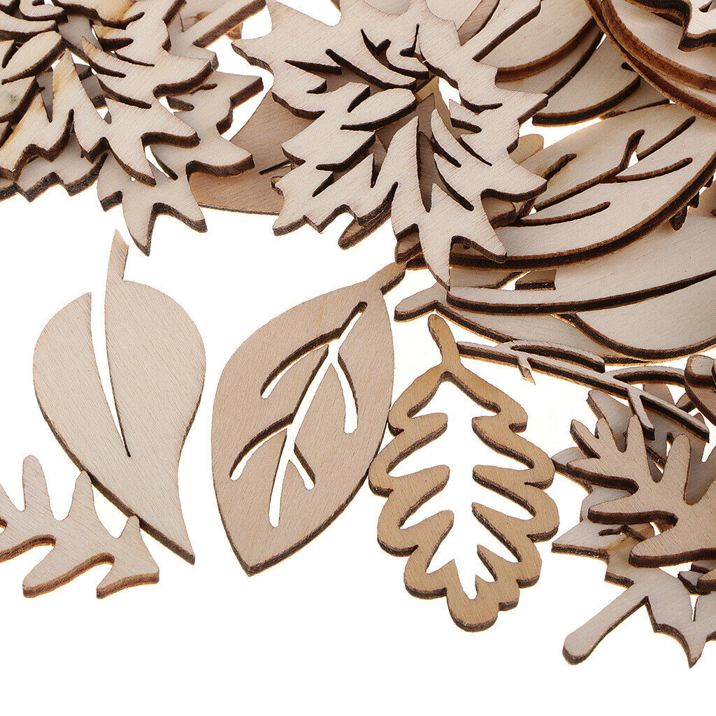 50 Pieces Natural Wooden Leaves Shapes For DIY Craft