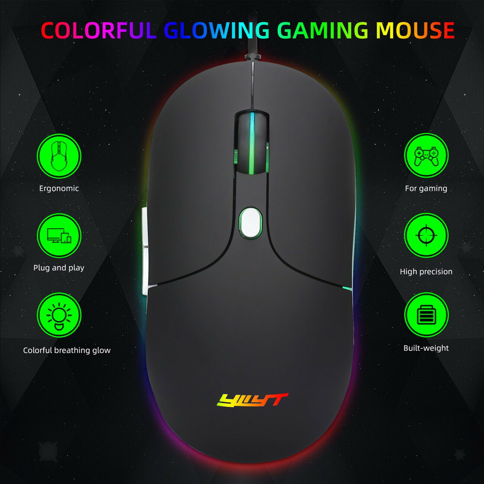 Desktop Laptop RGB Wired Gaming Mouse 3200 DPI Adjustable Mice Programmable