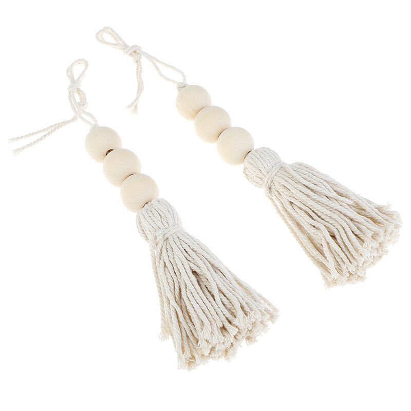 2Pcs Tassle Farmhouse Beads Natural Wood Bead Garland Rustic Wedding Orna.l8
