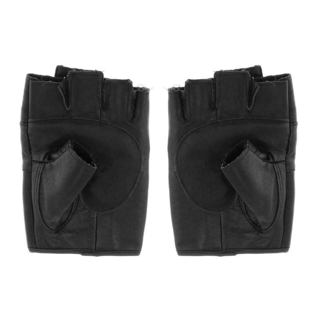 Cycle Premium Half Finger Black Leather Motorcycle Riding Gloves for Men (Black)