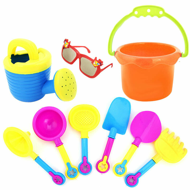 9pcs Kids Sand Beach Toys Castle Bucket Spade Shovel Rake Water Tools*Sunglasses
