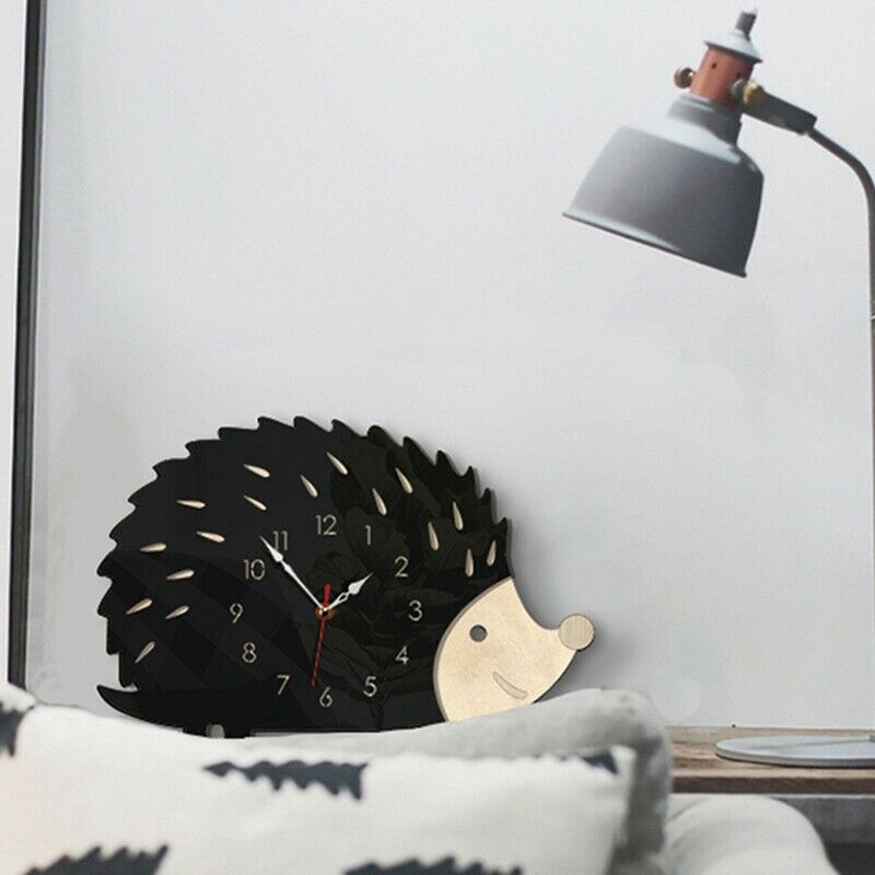 Hedgehog Wall Clock Wooden Animal Clocks Living Room Bedroom Office Decor WatcA3