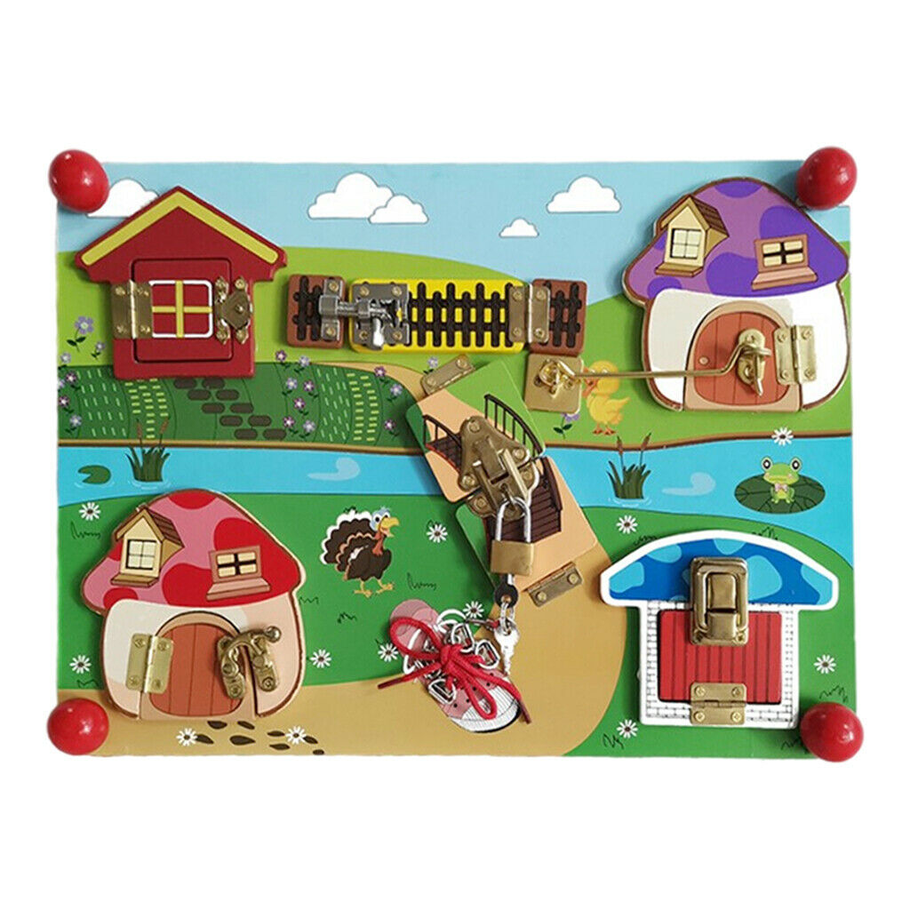 Montessori Wooden Busy Board Locks & Latches Sensory Board for Toddlers Toys