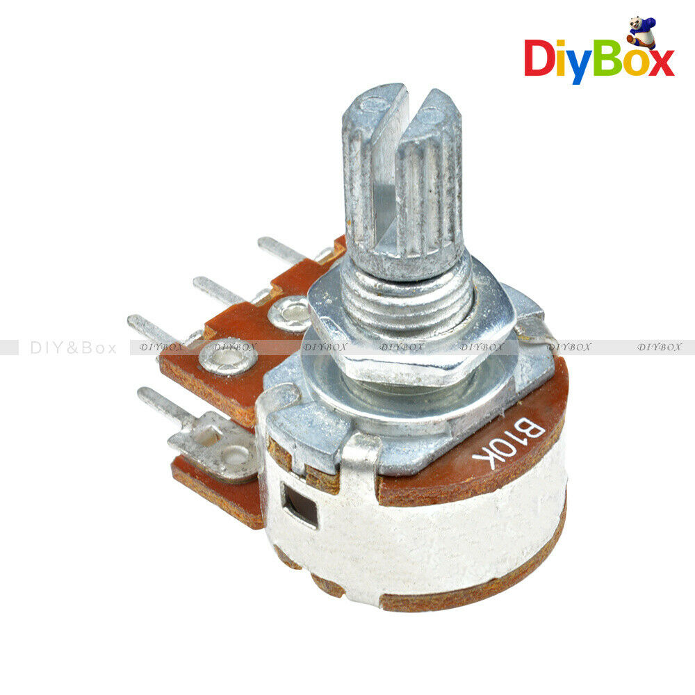 [5PCS] B10K Dual Stereo Potentiometer Pots Linear Rotary Taper Shaft 15mm 6 Pin