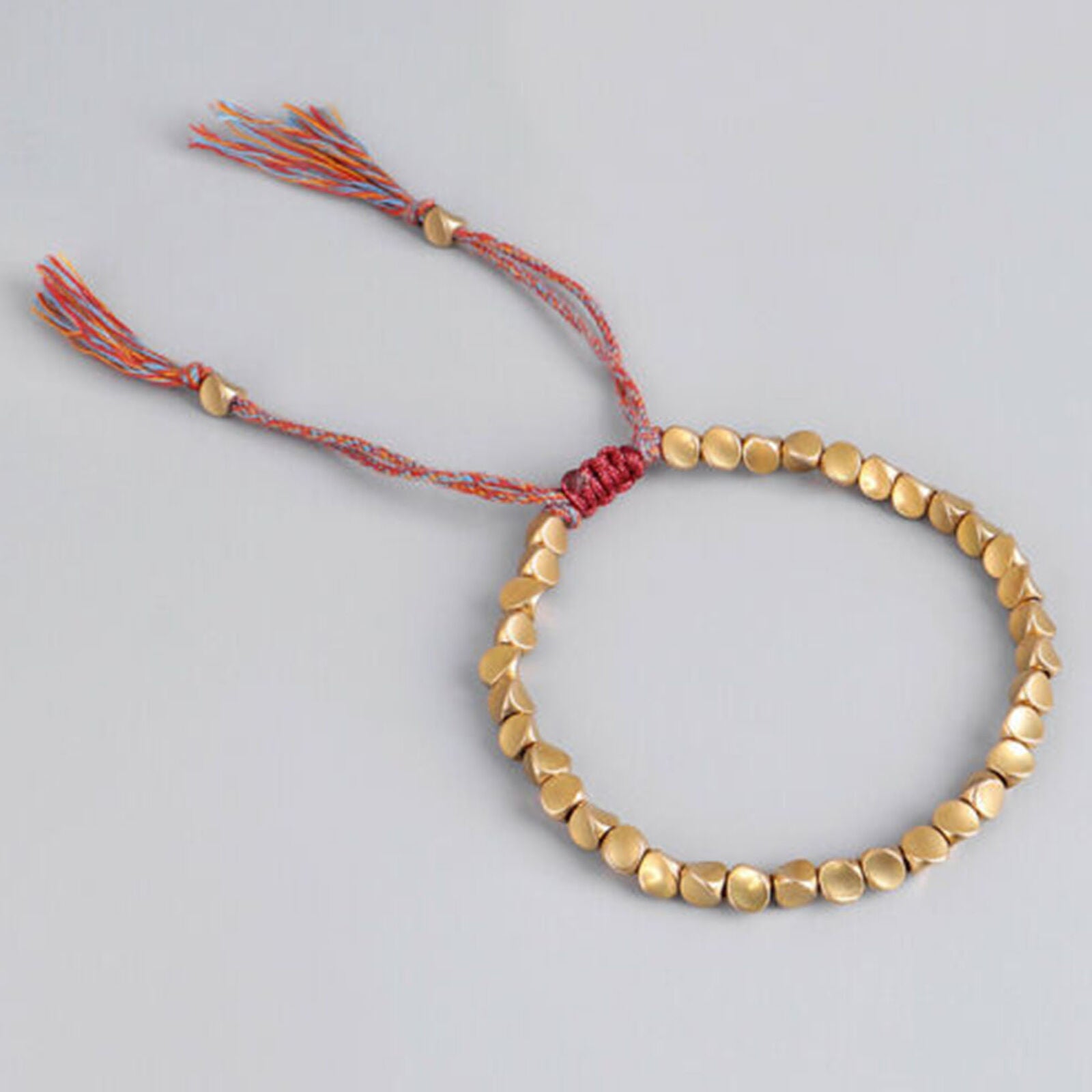 Handmade Tibetan Buddhist Braided Cotton Copper Beads Red Lucky Rope Bracelet