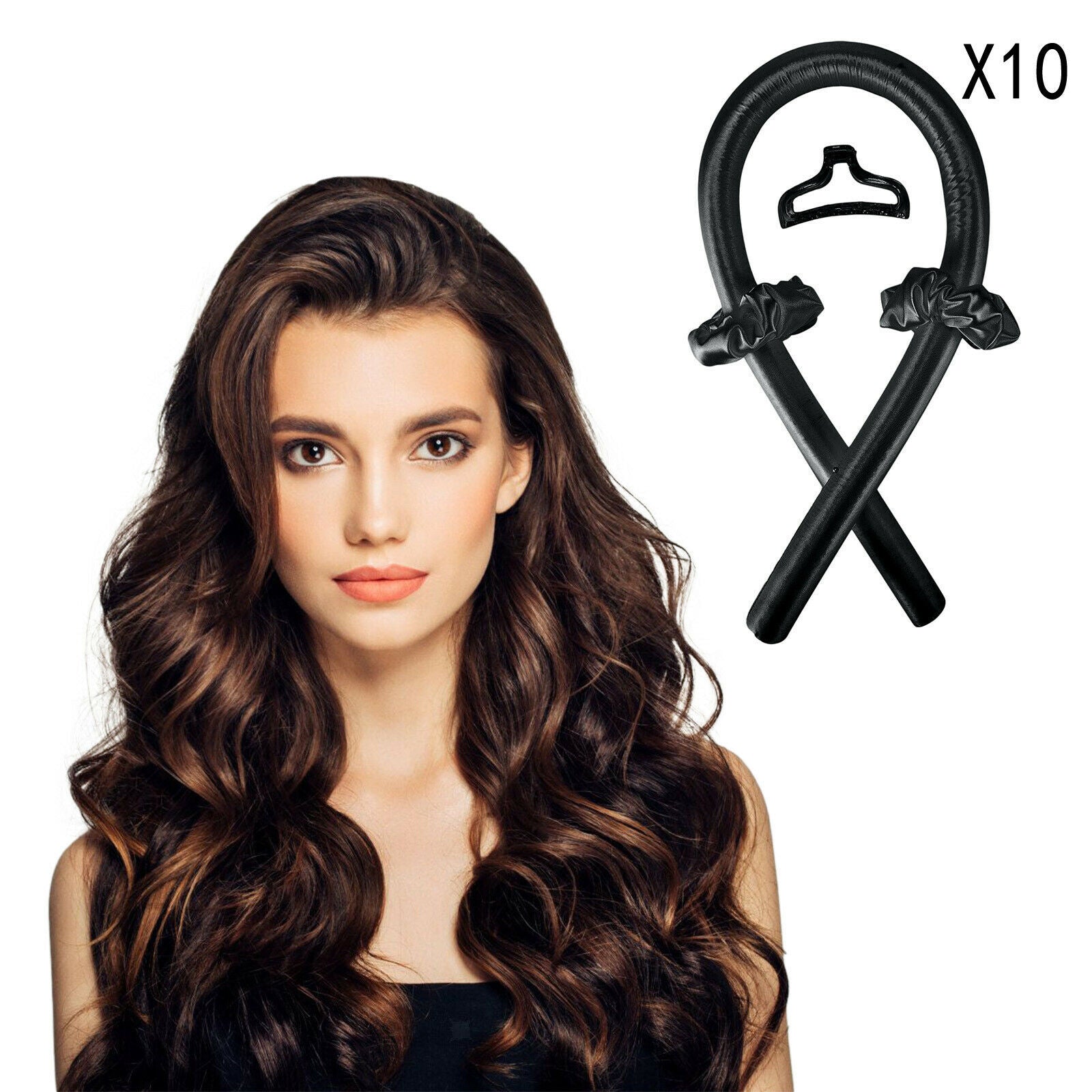 10x Styler Heatless Curling Rod Headband Silk Ribbon Formers DIY Black