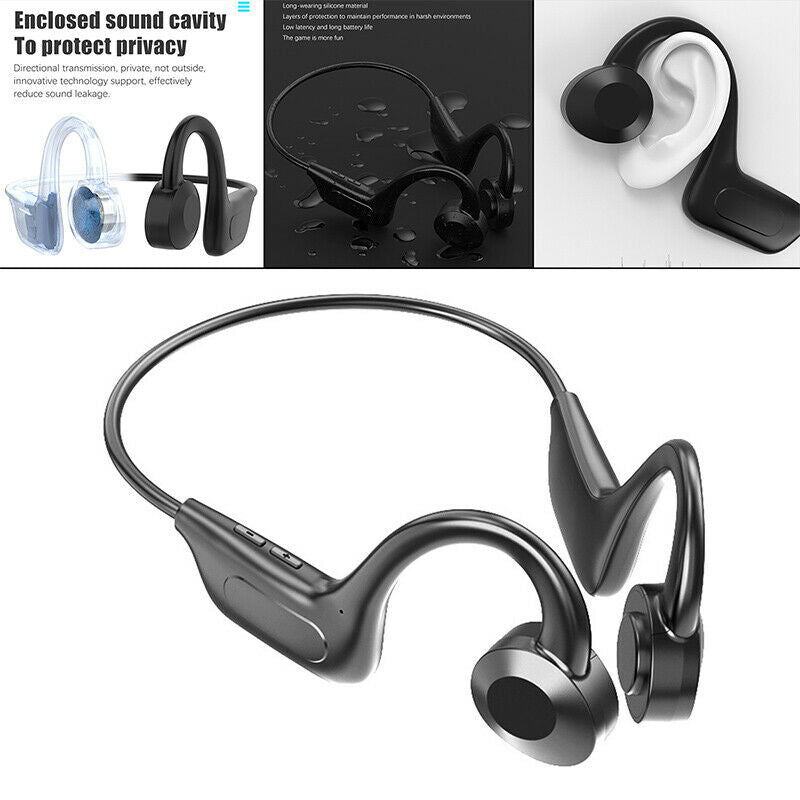 Bluetooth 5.1 Bone Conduction Wireless Headset Open Ear Headphones W/Data Cable