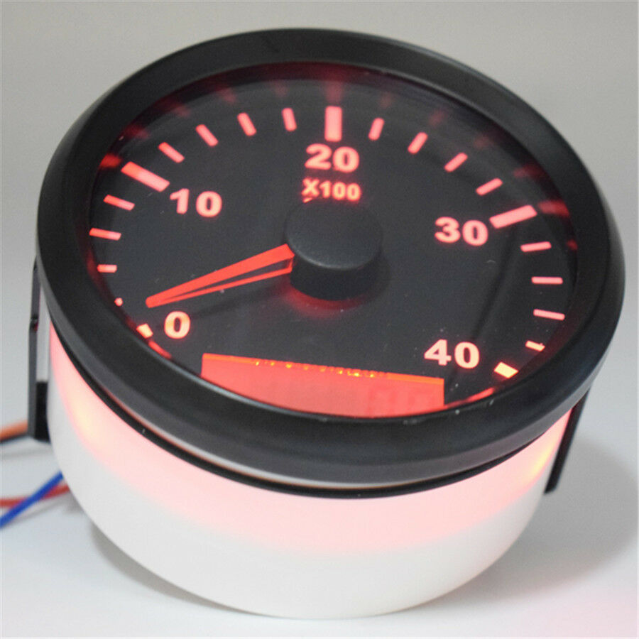 Marine RPM Tachometer Gauge LCD Tacho Hour Meter 12/24V 0-4000 RPM 85mm Red LED
