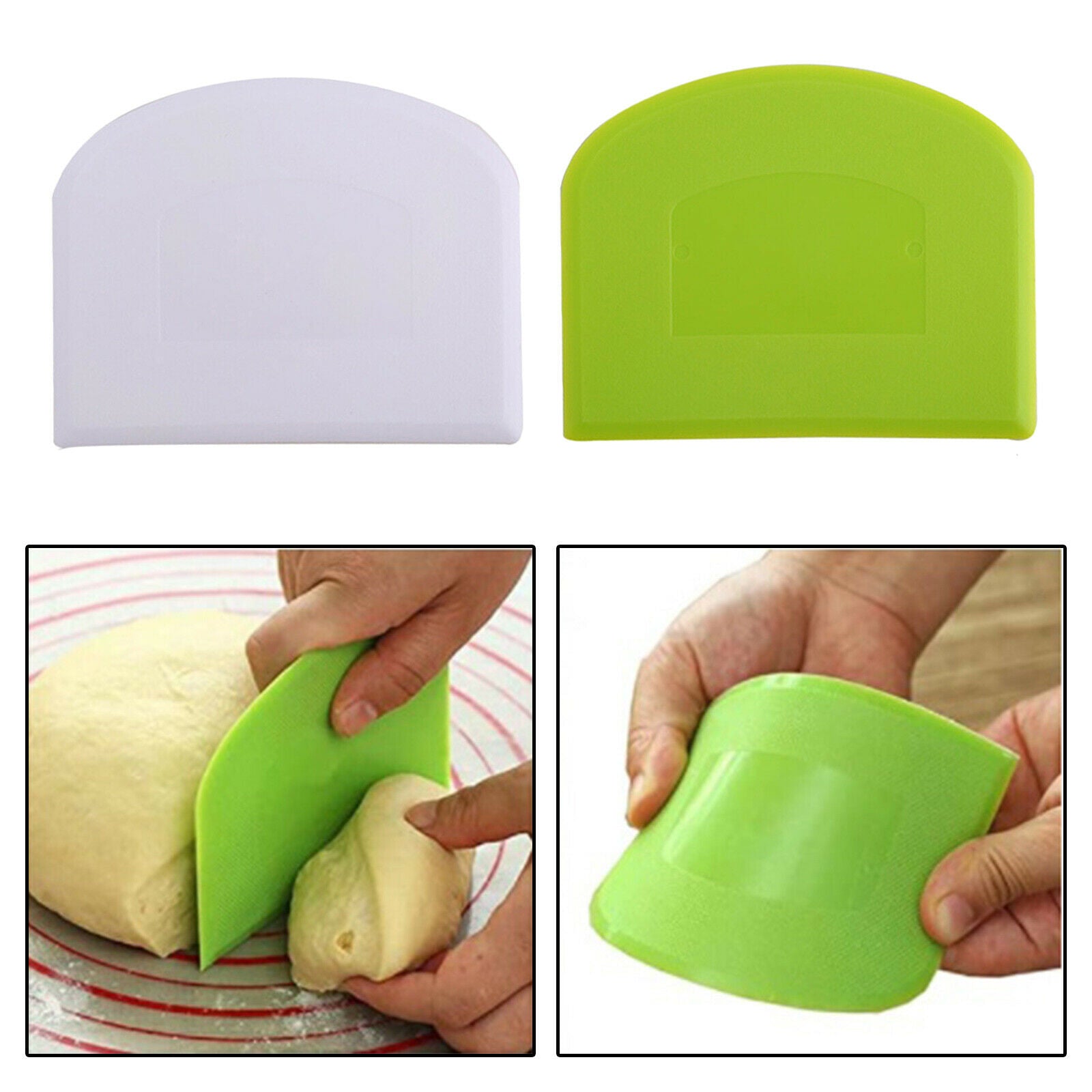 2 Packs Dough Scraper Cutter Flexible Plastic for Baking Bread White Green