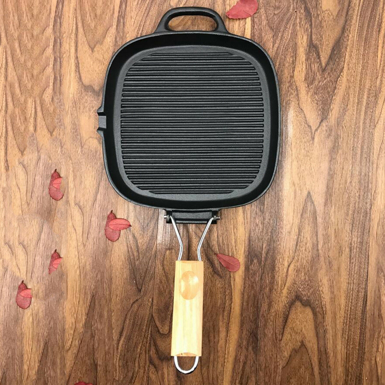 Grill Pan Folding Handle Nonstick Frying Pan for Steak Meat BBQ Griddle