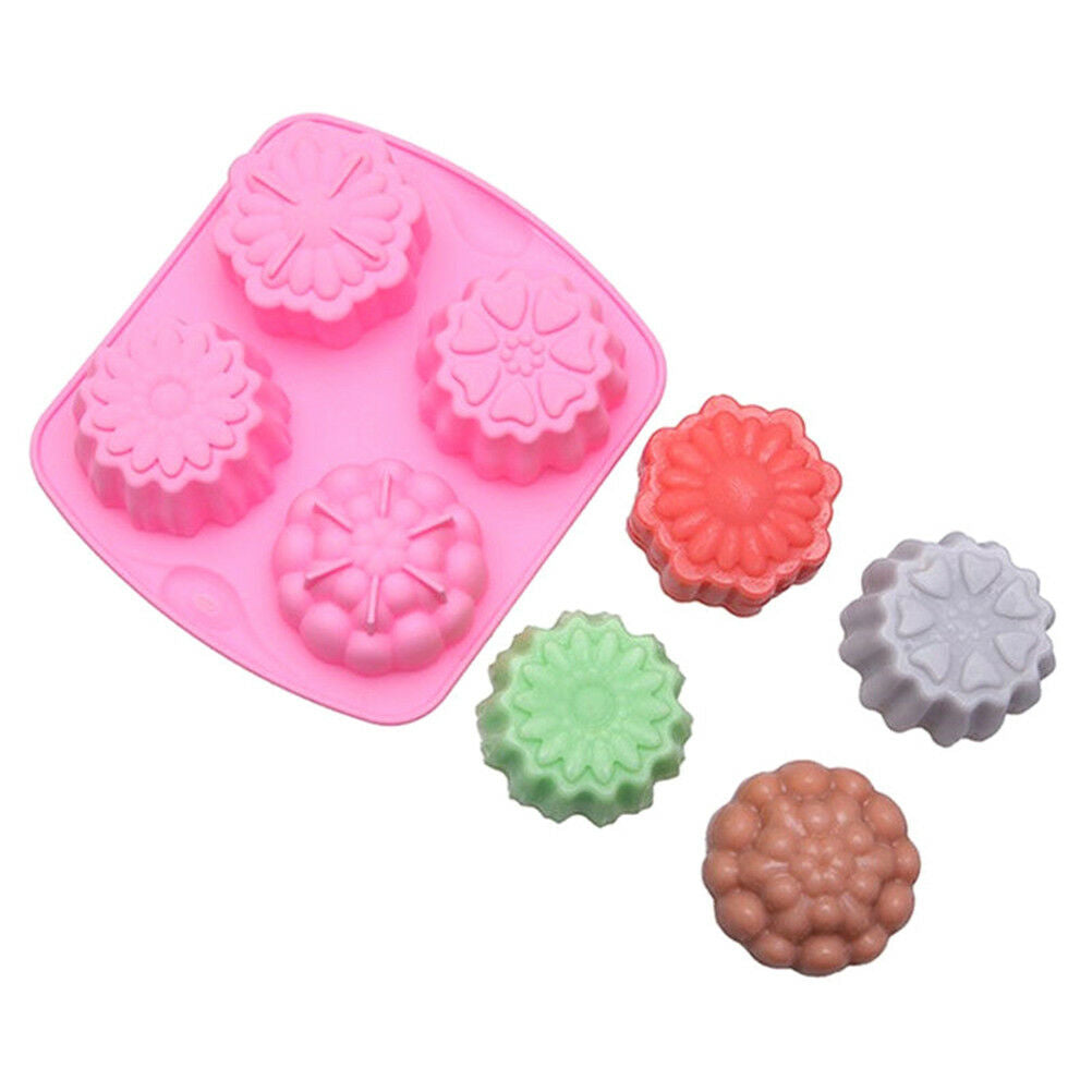 4 Cavity Flower Silicone Soap Mold Cake Decor Candy Chocolate Cookie Bakin.l8