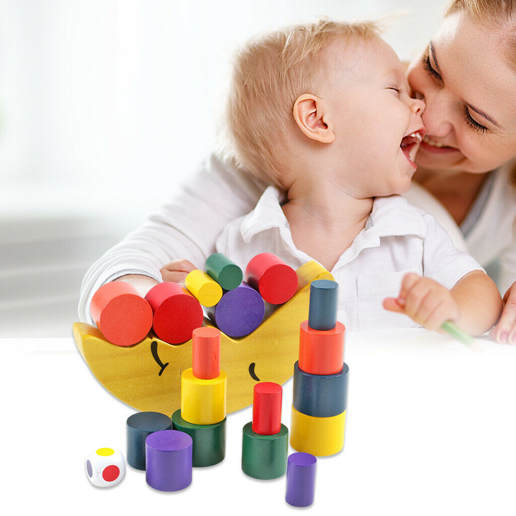 Montessori Wooden Rainbow Building Stacking Blocks Shape Sorting Game Learning