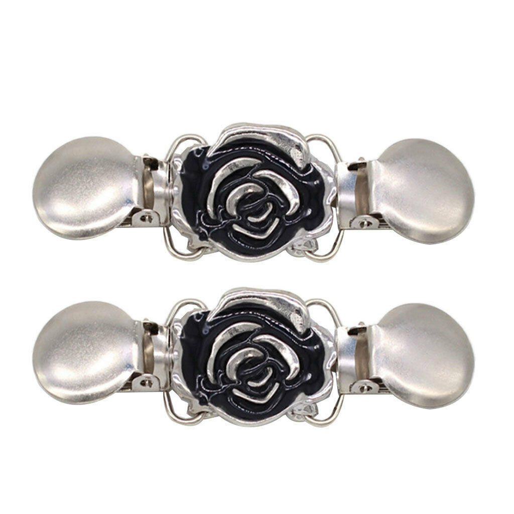 2 Pieces Women Enamel Flower Cardigan Sweater Clip Blouse Shirt Collar Clips