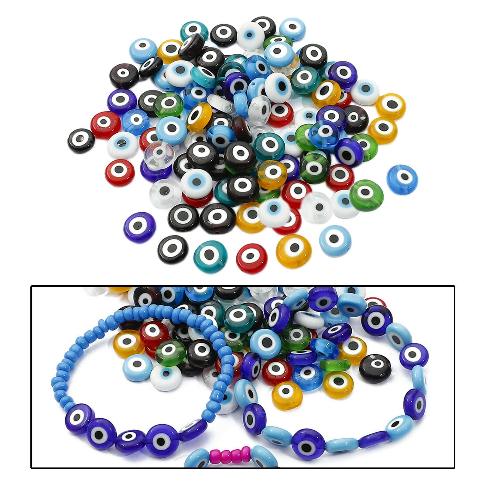 200-Pack Evil Eye Beads 10mm Spacer Beads Charms DIY Earring