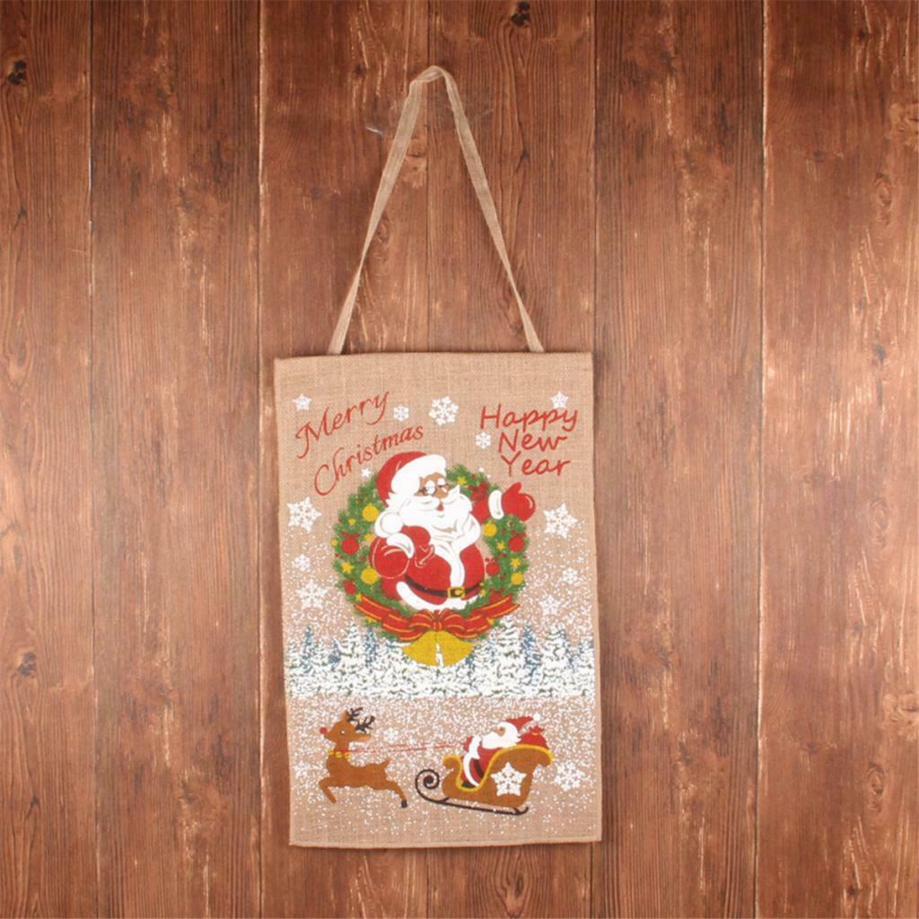 Christmas Santa Elk Linen Flag Hanging Flag Banner Christmas Home Wall Decor
