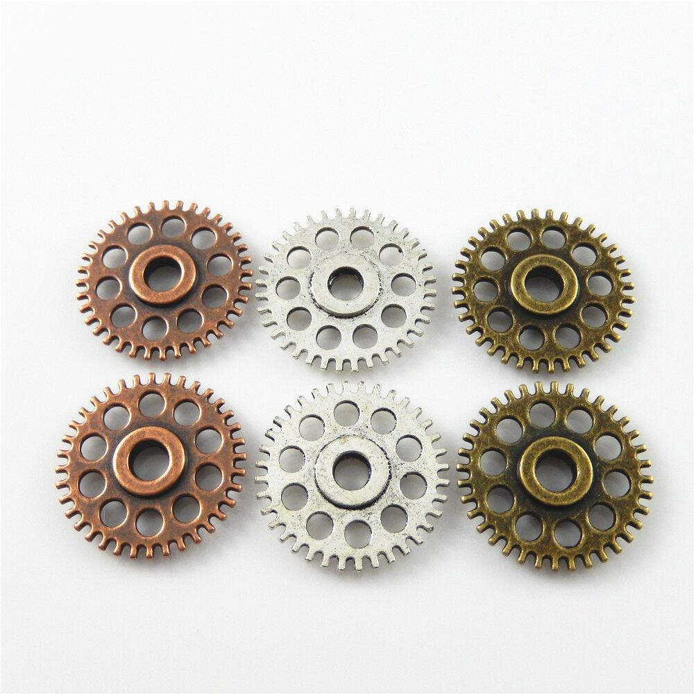 6pcs Assorted Round Steampunk Gear Pendant Cog Alloy Charm Jewelry Crafting 26mm