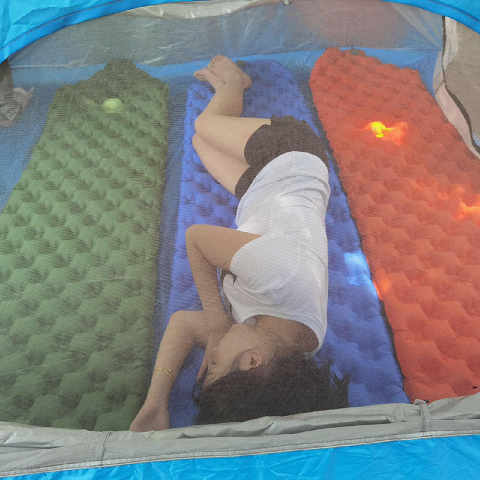 Sleeping Pad Inflatable Tent Sleep Mat Soft Sleep Pads Cushion & Bag Orange