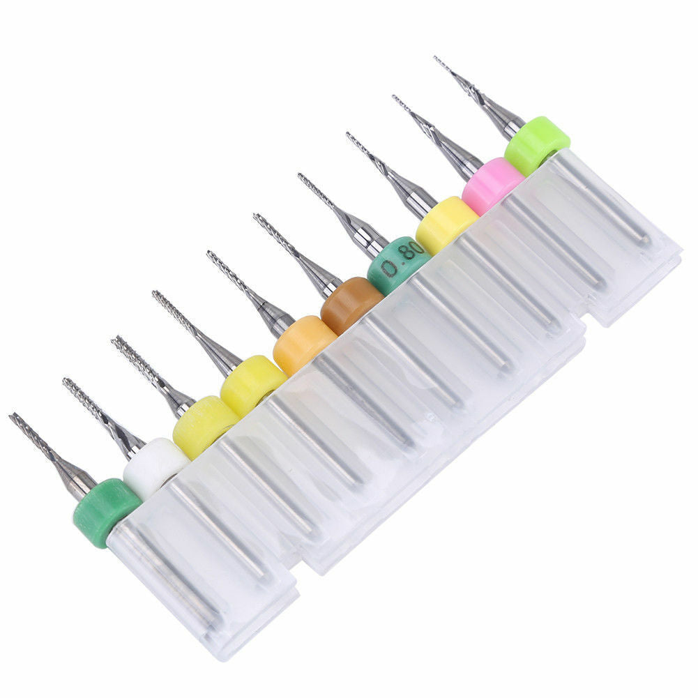 3.175mm Carbide End Mill Set 0.5-1.4mm PCB Cutter Shank  Engraving Bits 10pcs