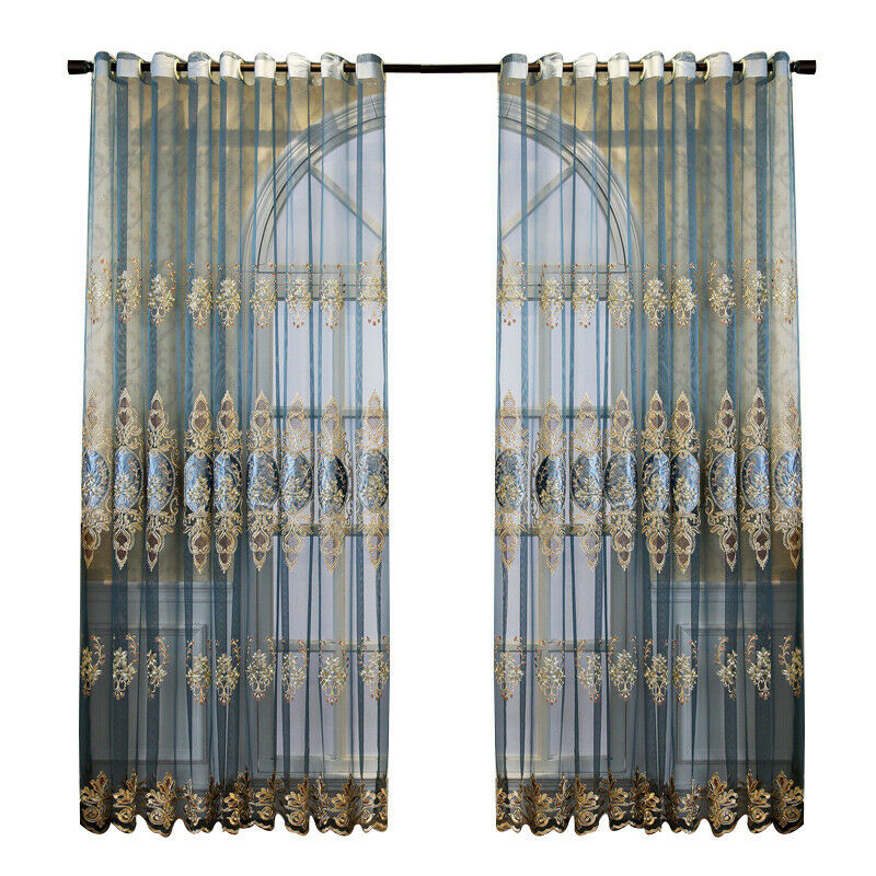 Embroidered Lace Tulle Curtain Fabric Window Sheer Voile Drape Semi-finished New