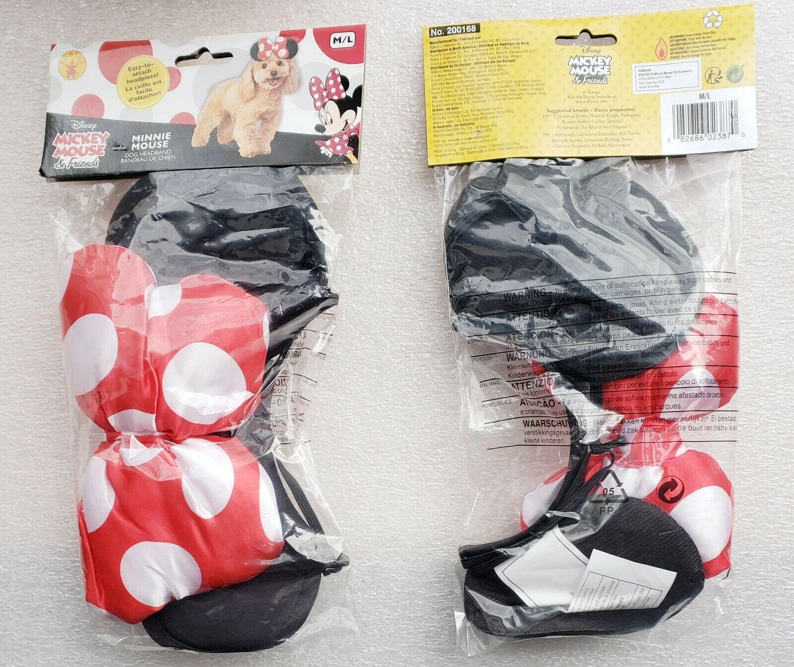 Disney Minnie Mouse Ears Dog Headband Costume Mickey Puppy Halloween Pet Sz M/L