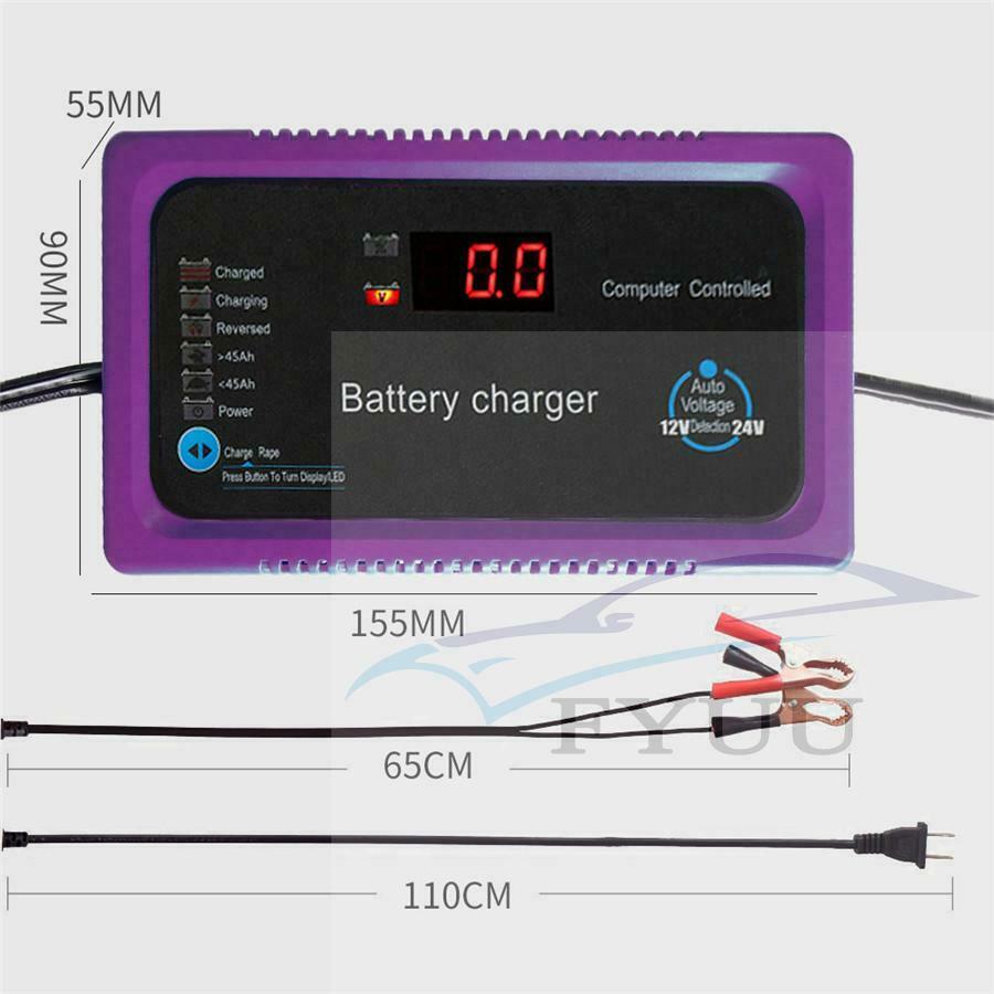 New 12V/24V 200AH Electric Car Intelligent Pulse Repair Battery Charger EU Plug