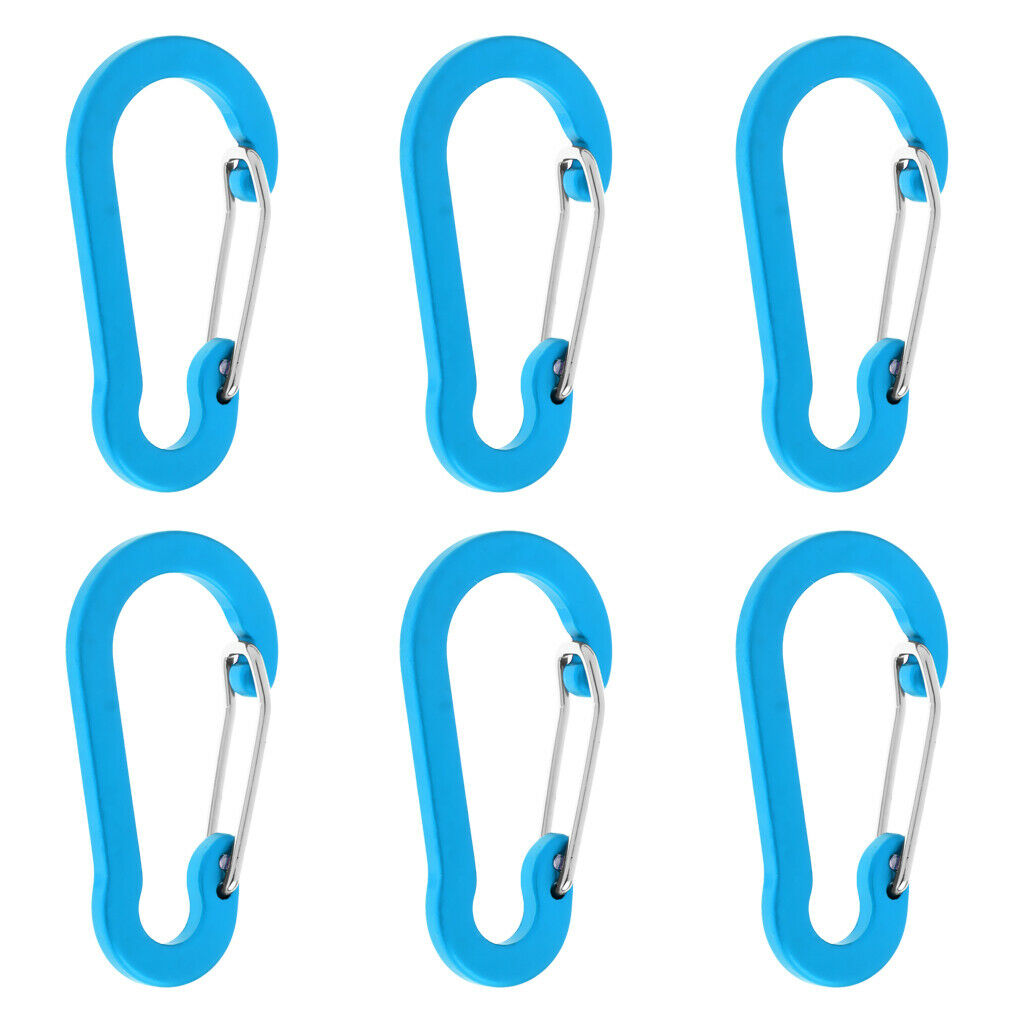 6 Pieces Aluminum D-Ring Carabiner Clip Spring Snap Hook Keychain Sky Blue