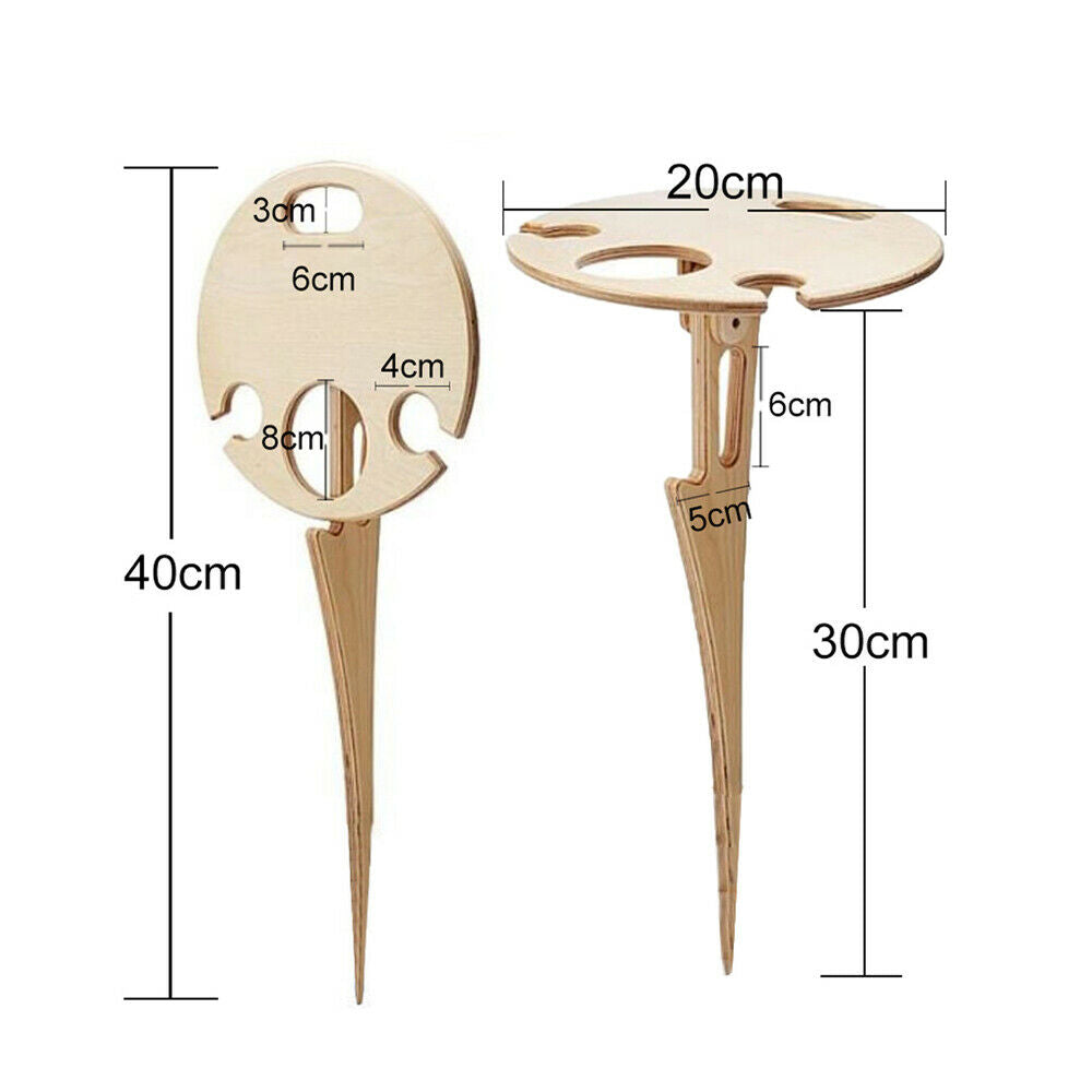 Portable Outdoor Wine Table with Foldable Wooden Round Desktop for Garden Party