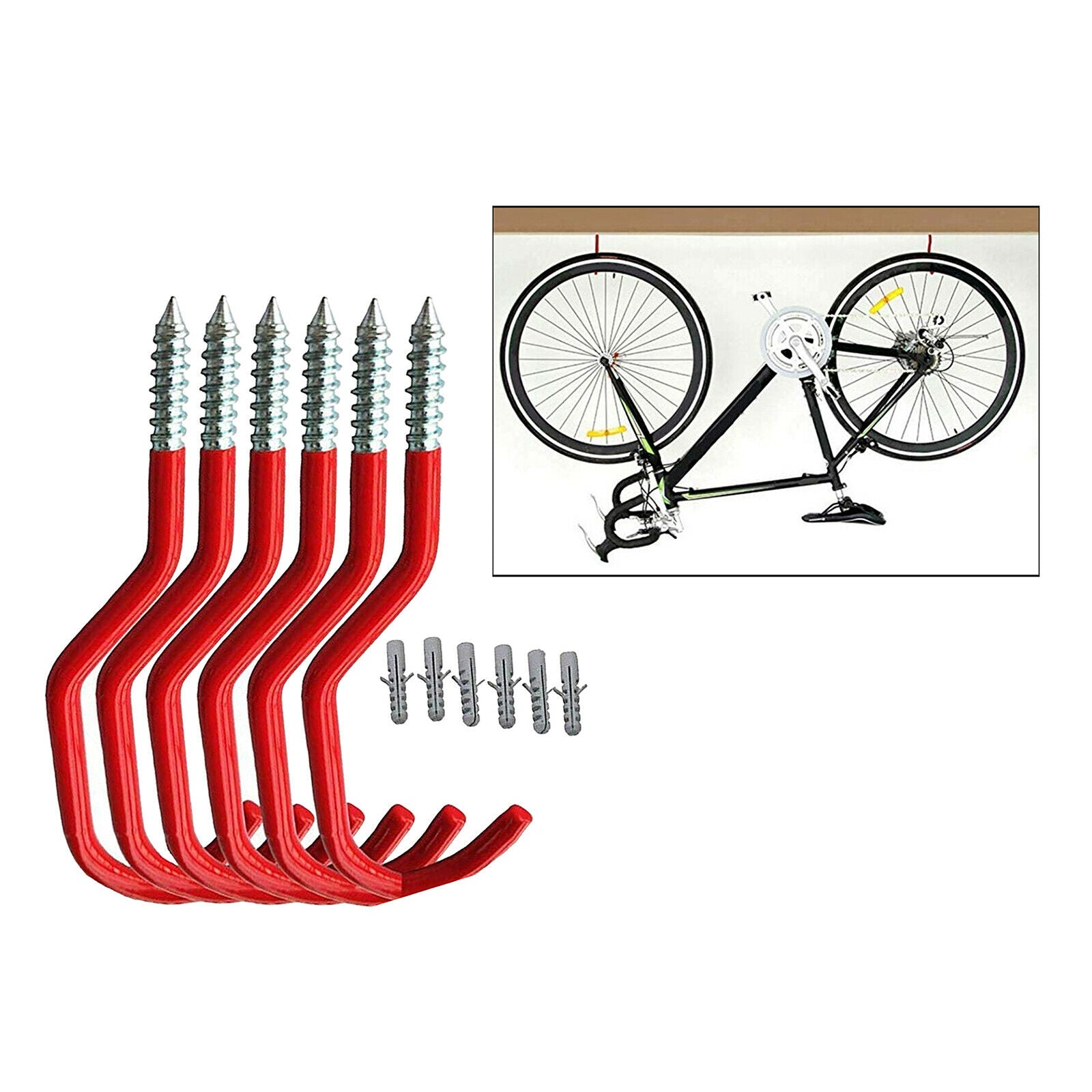 6 Pack of Multifunction Heavy Duty Bike Hooks Hanger Garage Shovel Organiser