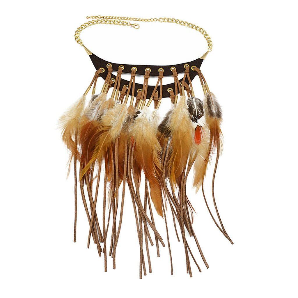 Prettyia Fashion Tassel Faux Feather Necklace Pendant Statement Bib Choker