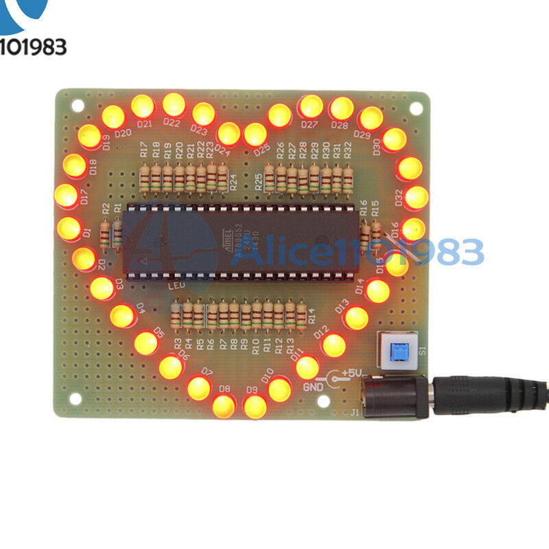 Love Heart Shape Red LED Light Water Electronic Flashing Suite Gift DIY Kit