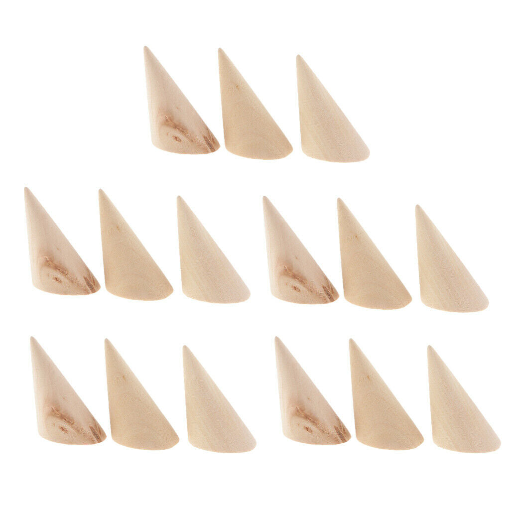 15Pcs Unfinished Wood Jewelry Display Finger Ring Stand Holder DIY Showcase