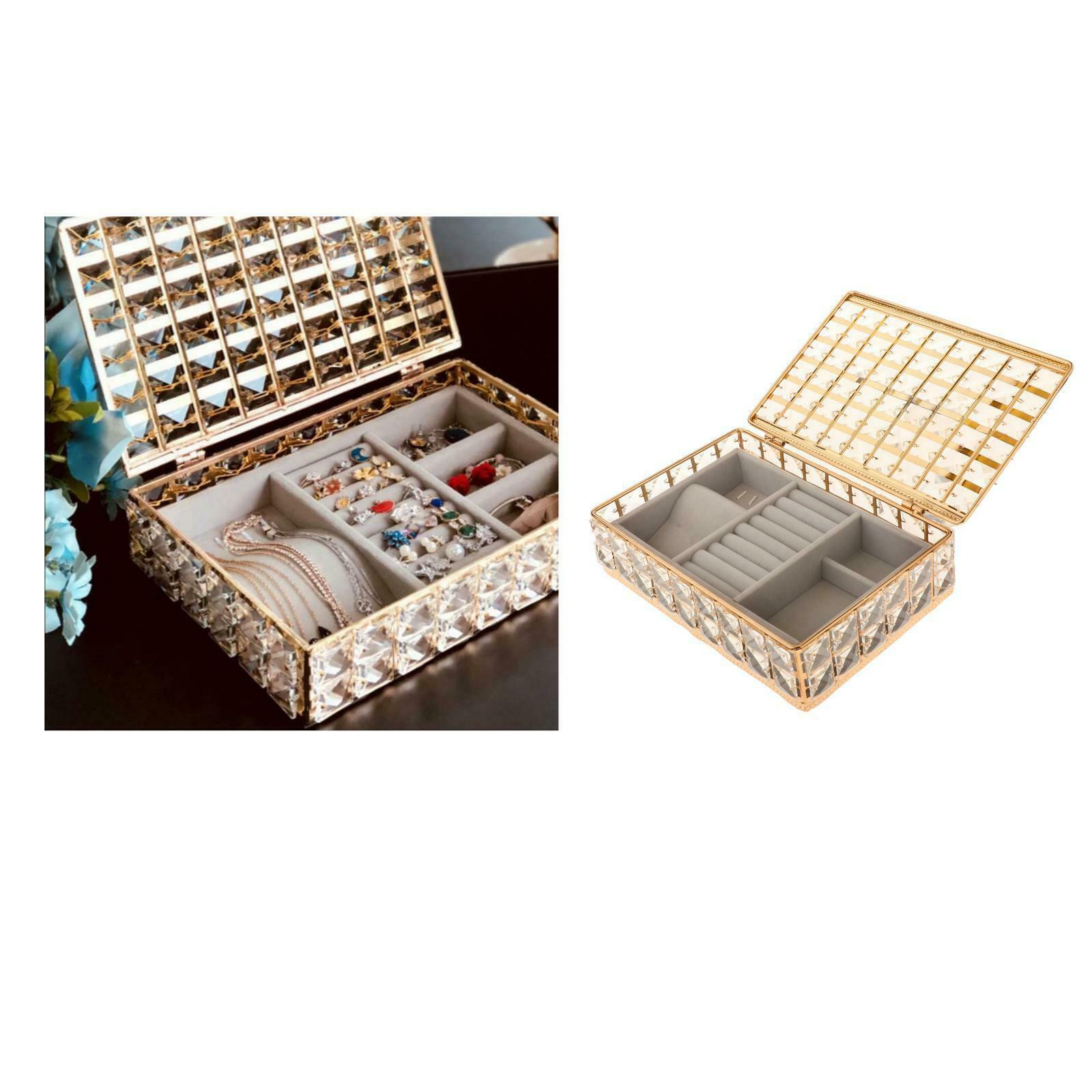 Luxury Crystal Jewelry Box with Lid Ring Necklace Beads Trinket Storage Case