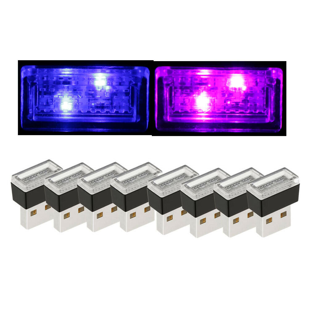 8pcs Flexible Mini USB LED Light Blue+ Lamp for Car Atmosphere Lamp