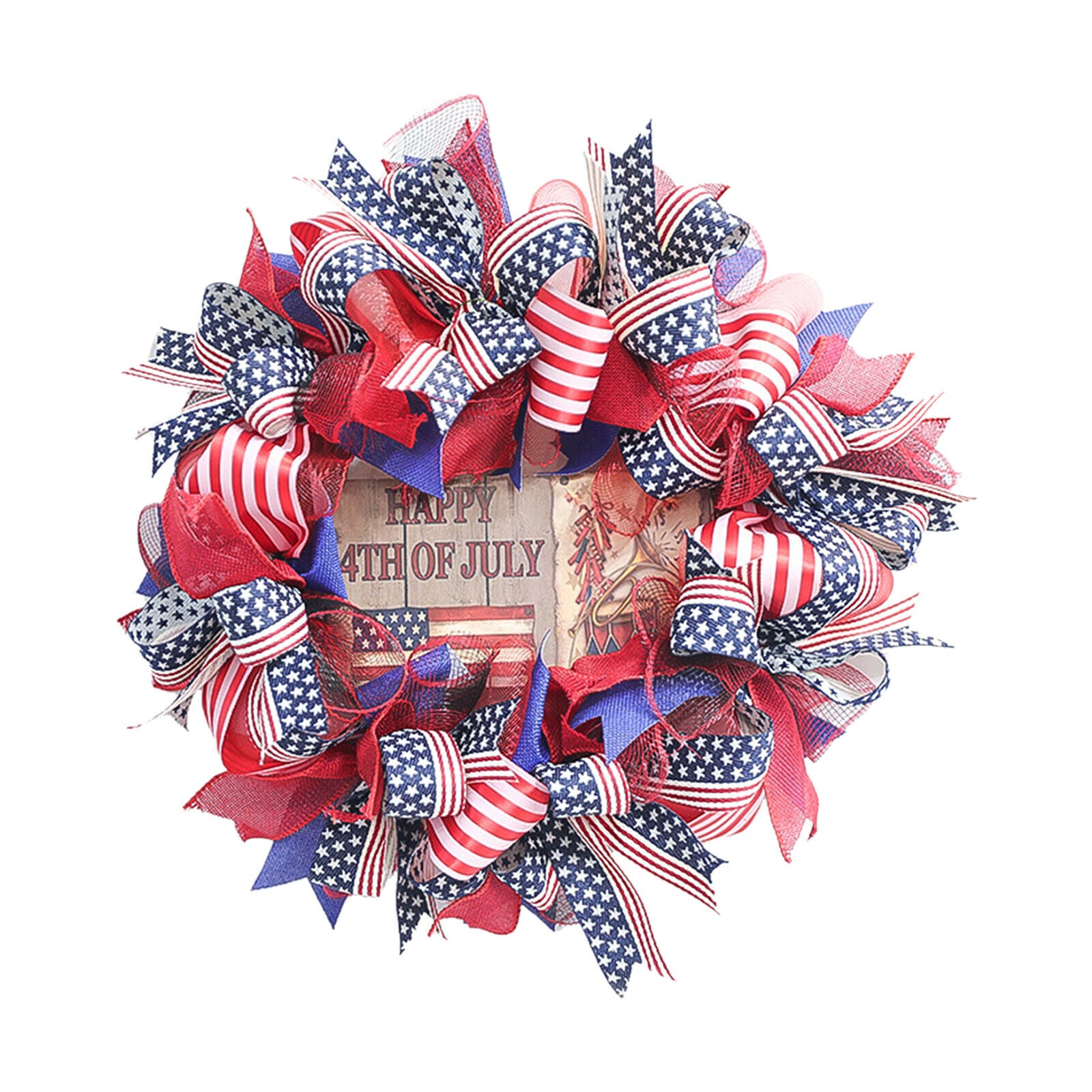 Silk Fourth of July Wreath 16in Garland Door Farmhouse Wall Outdoor Decor