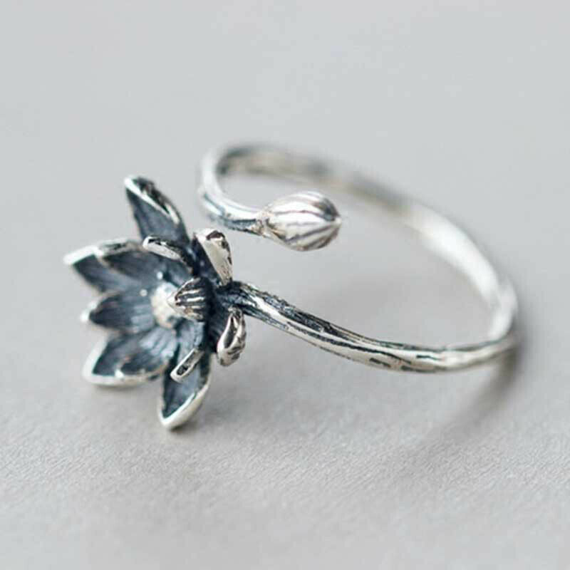 Literary Lotus Wild Personality Retro Temperament Fashion Resizable Openi.l8