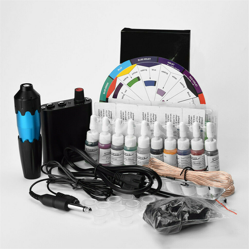 Powerful Tattoo Machine Set Rotary Pen Gun Cups Holder Stand Permanent Set
